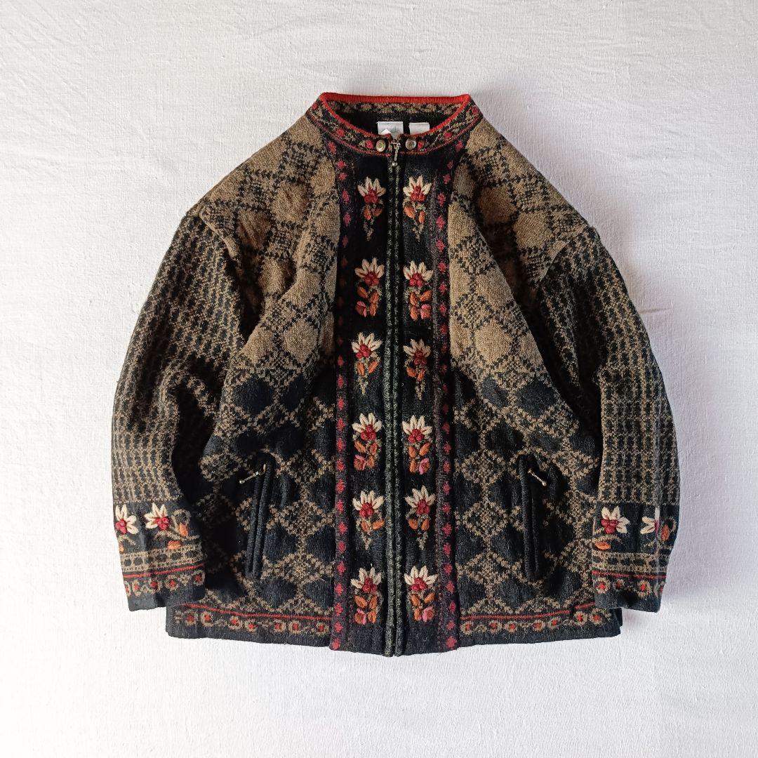 90s シェットランドウール ノルディック柄 ジップカーディガン