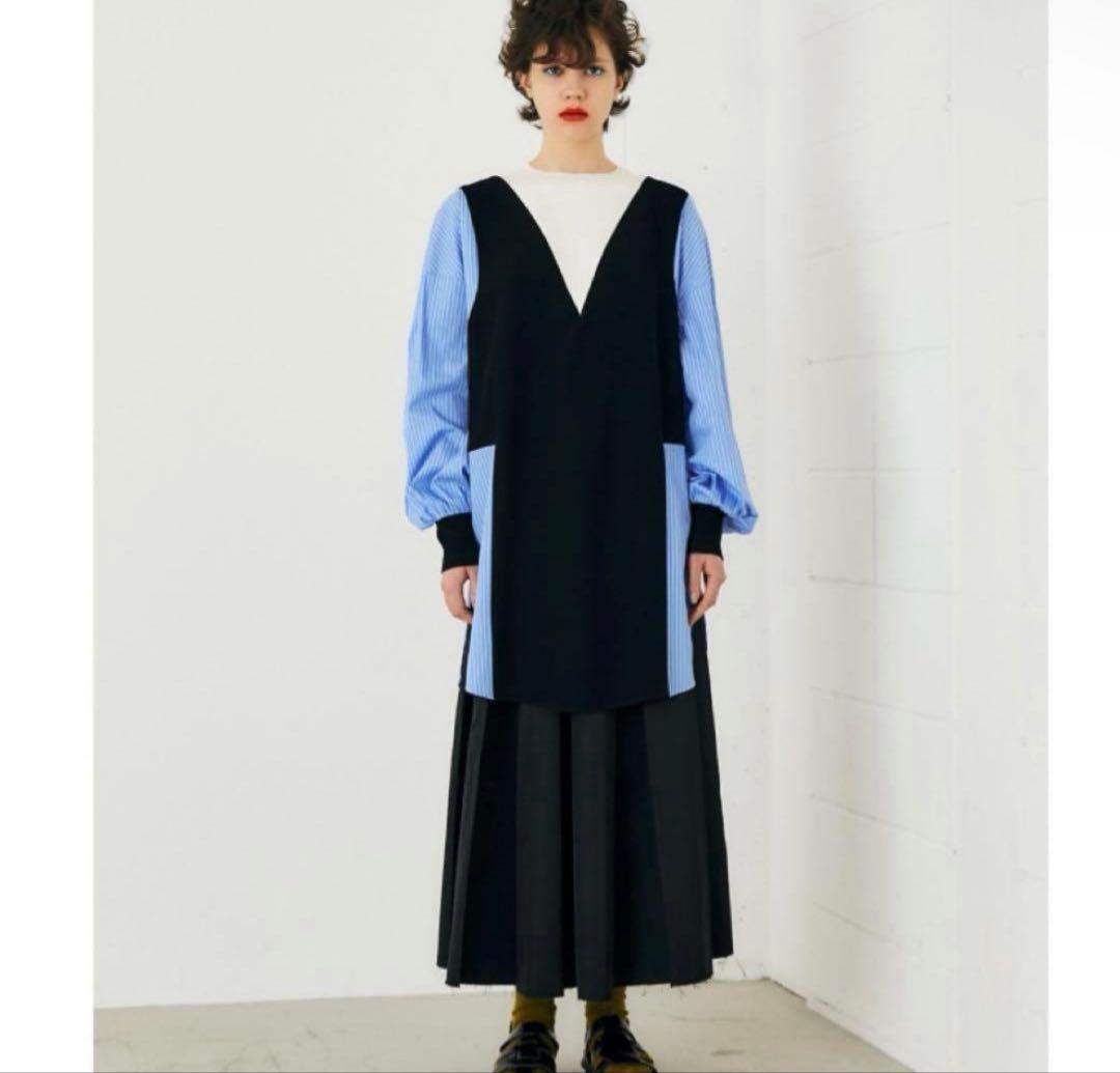 ENFOLD ダブルサテンニット SHIRT PULLOVER 紺