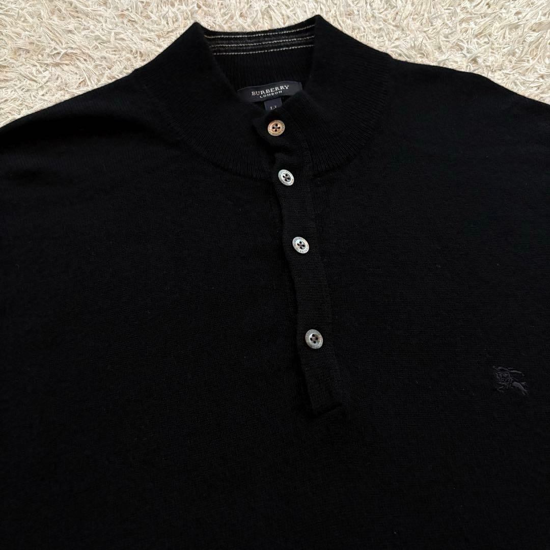 ★カシミヤ混 XLサイズ★ バーバリー ニット ヘンリーネック ホースロゴ 黒