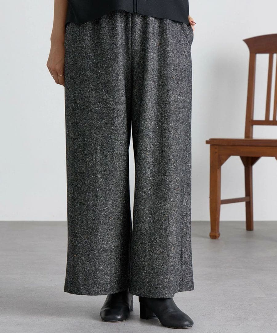 タグ付き　ビアズリー　ウエストリブネップツイードパンツ　ブラック　1