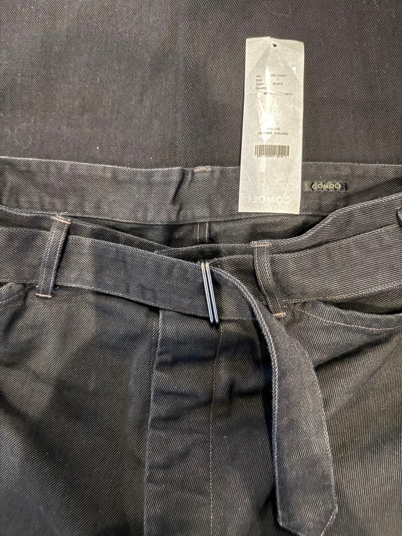26SS COMOLI BLACK DENIMブラックデニム ベルテッドパンツ