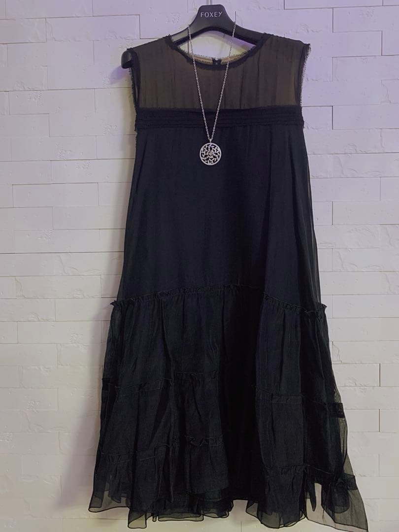 美品★FOXEY/フォクシーシルクシフォンワンピース 38 シルク100%