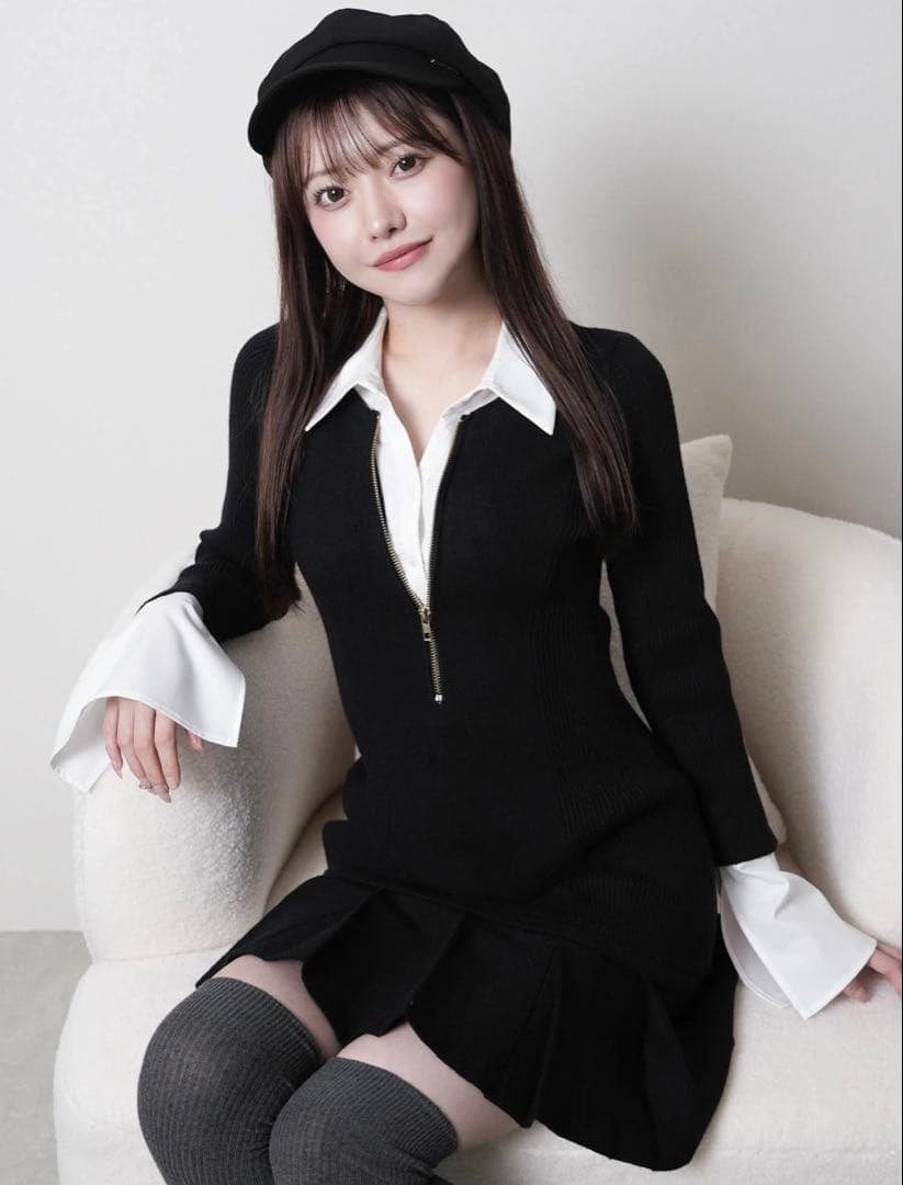 LIP SERVICE フロントZIPニットプリーツワンピース