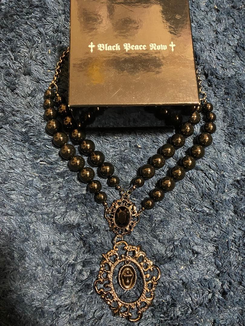 Black Peace Now ブラックビーズネックレス　クロス