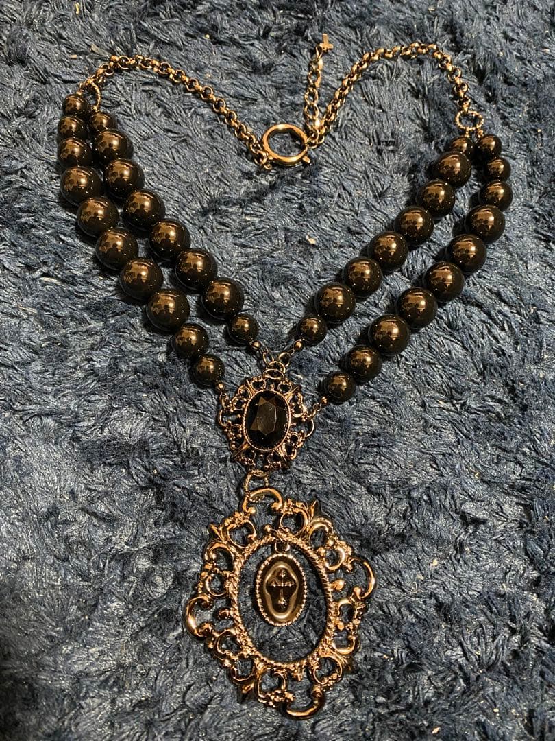 Black Peace Now ブラックビーズネックレス　クロス