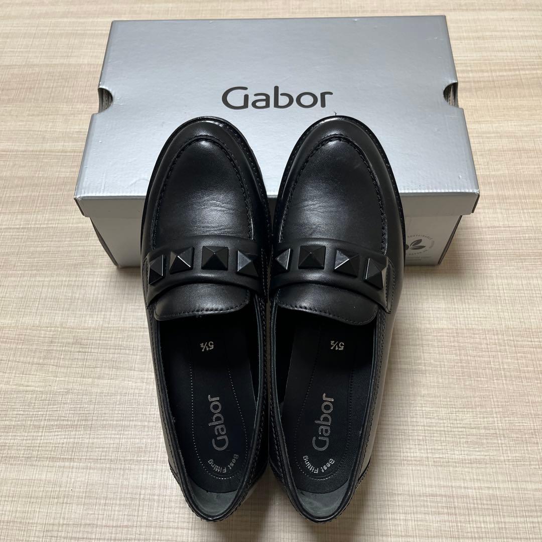 はっさく　Gabor ブラック スタッズ付きローファー箱付き