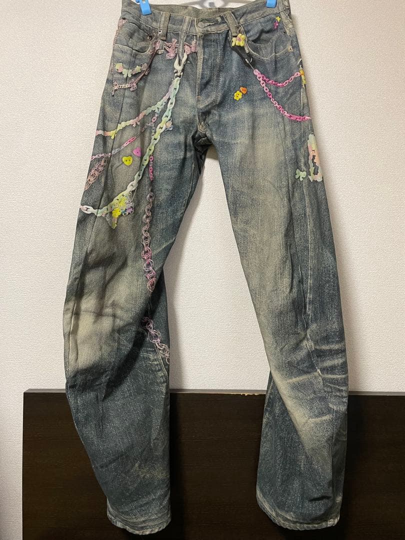 ACNE STUDIOS トロンプルイユキーチェーンプリントデニムパンツ デニム