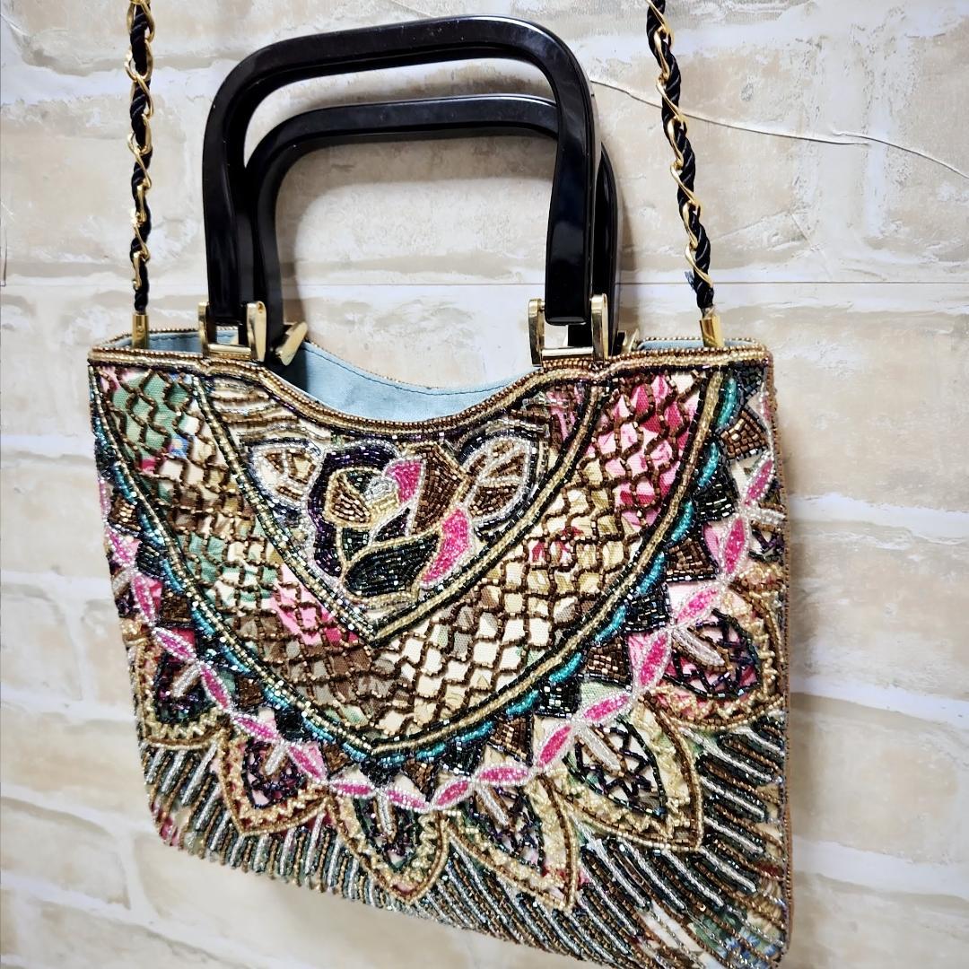 ★はしもと/LUMY「薔薇孔雀」フォーマル 2WAYトートバッグ 美品 希少レア