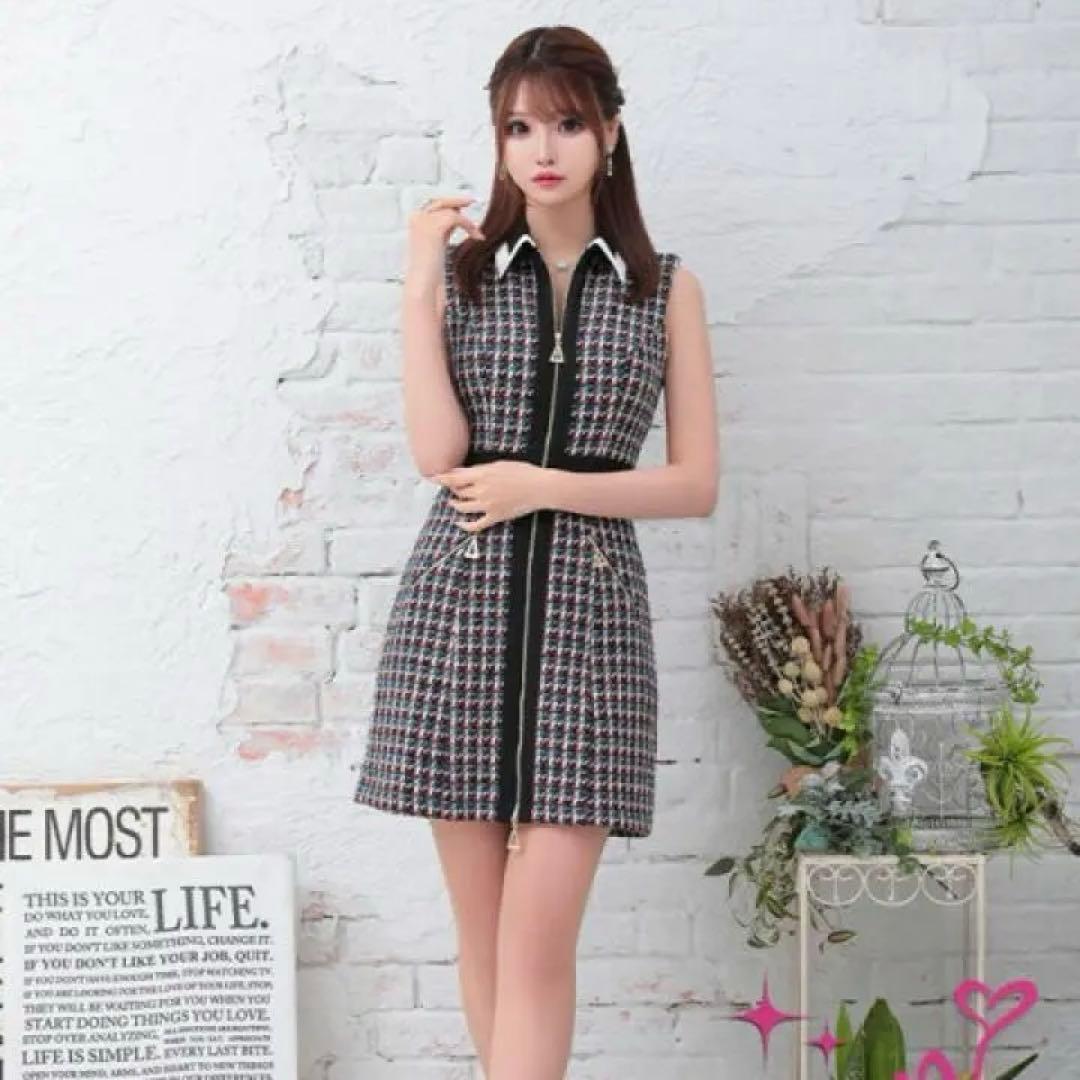 【美品】an ツイード ノースリーブ ミニドレス S