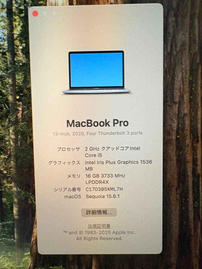 MacBook Pro 2020年モデル　13インチ　メモリ16GB