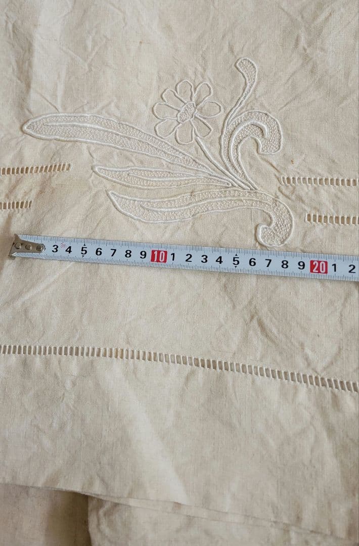 アンティーク リネン シーツ モノグラム刺繍布 ハシゴ刺繍 フレンチ