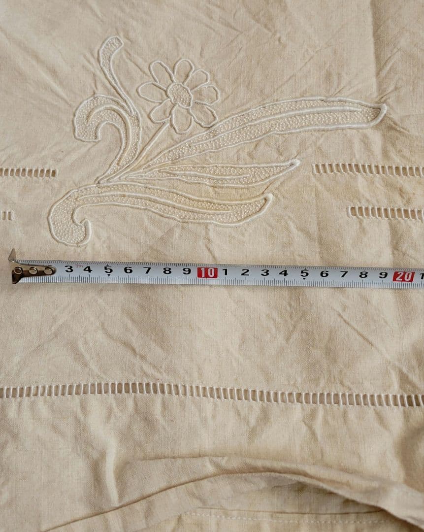 アンティーク リネン シーツ モノグラム刺繍布 ハシゴ刺繍 フレンチ
