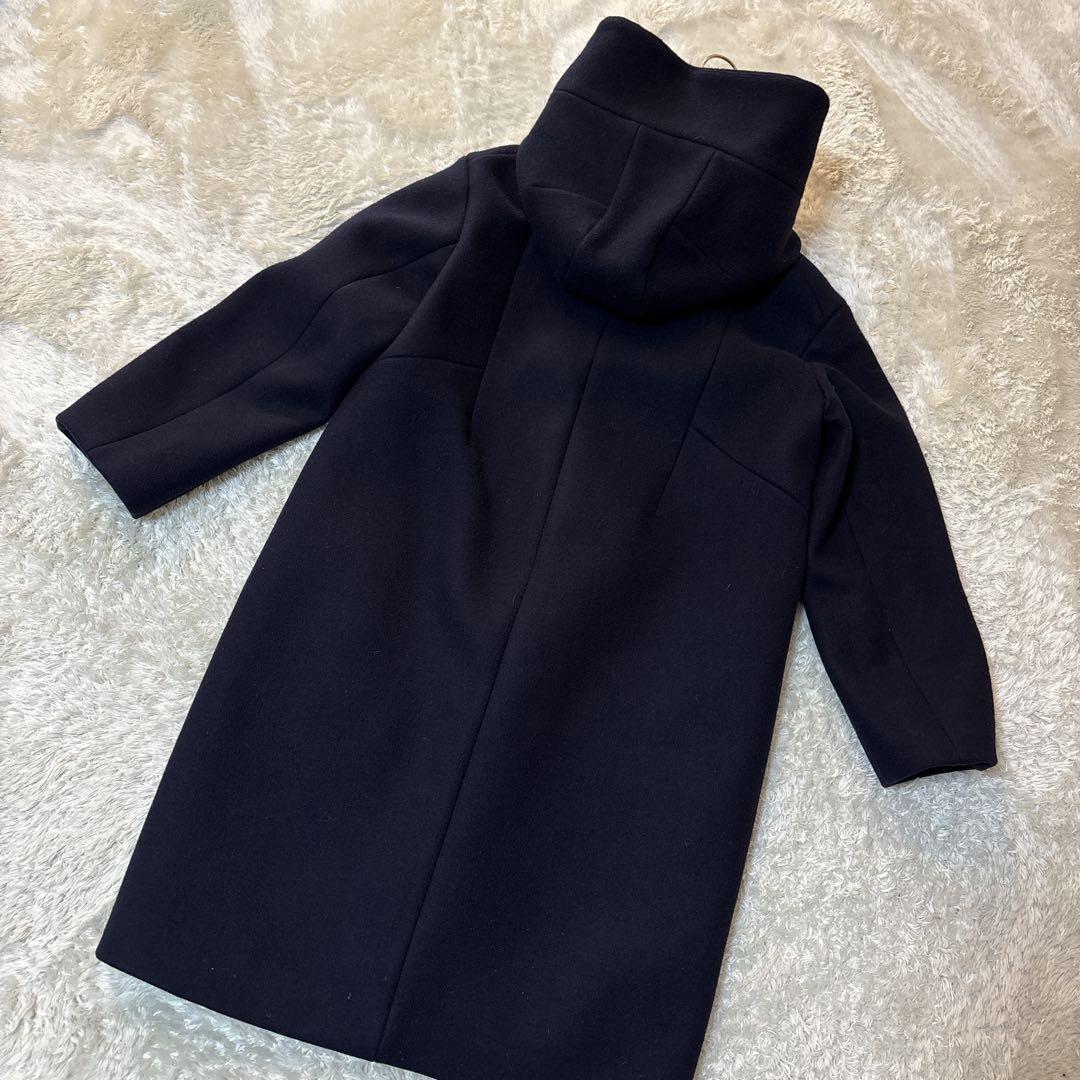 トゥモローランドマカフィー 定価3.9万 圧縮ウール フーデッドロングコート紺