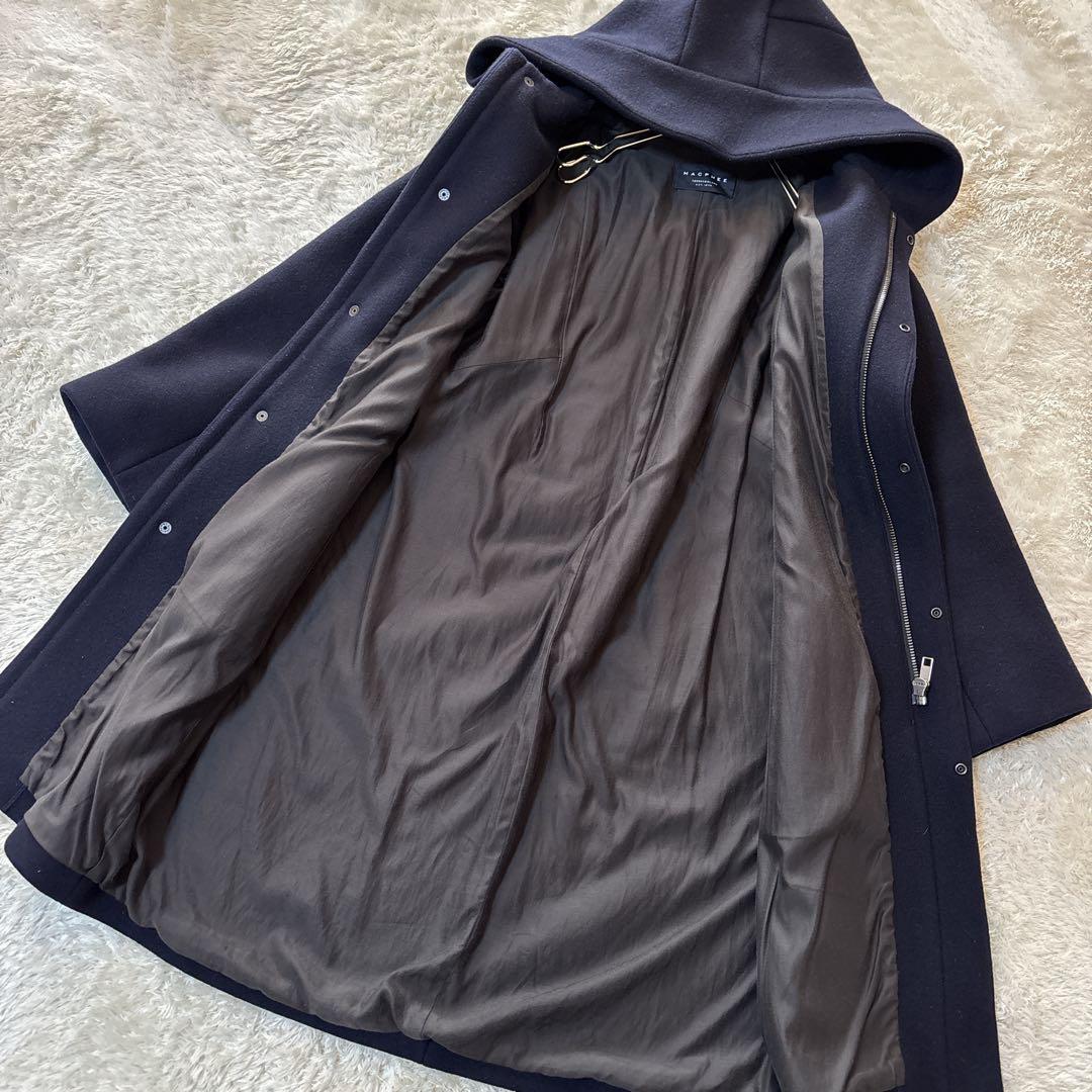 トゥモローランドマカフィー 定価3.9万 圧縮ウール フーデッドロングコート紺