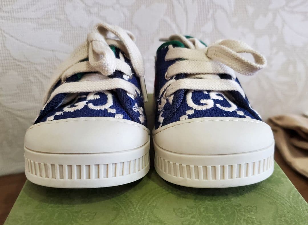 GUCCI CHILDREN ネイビーキャンバス テニス スニーカー 13.5