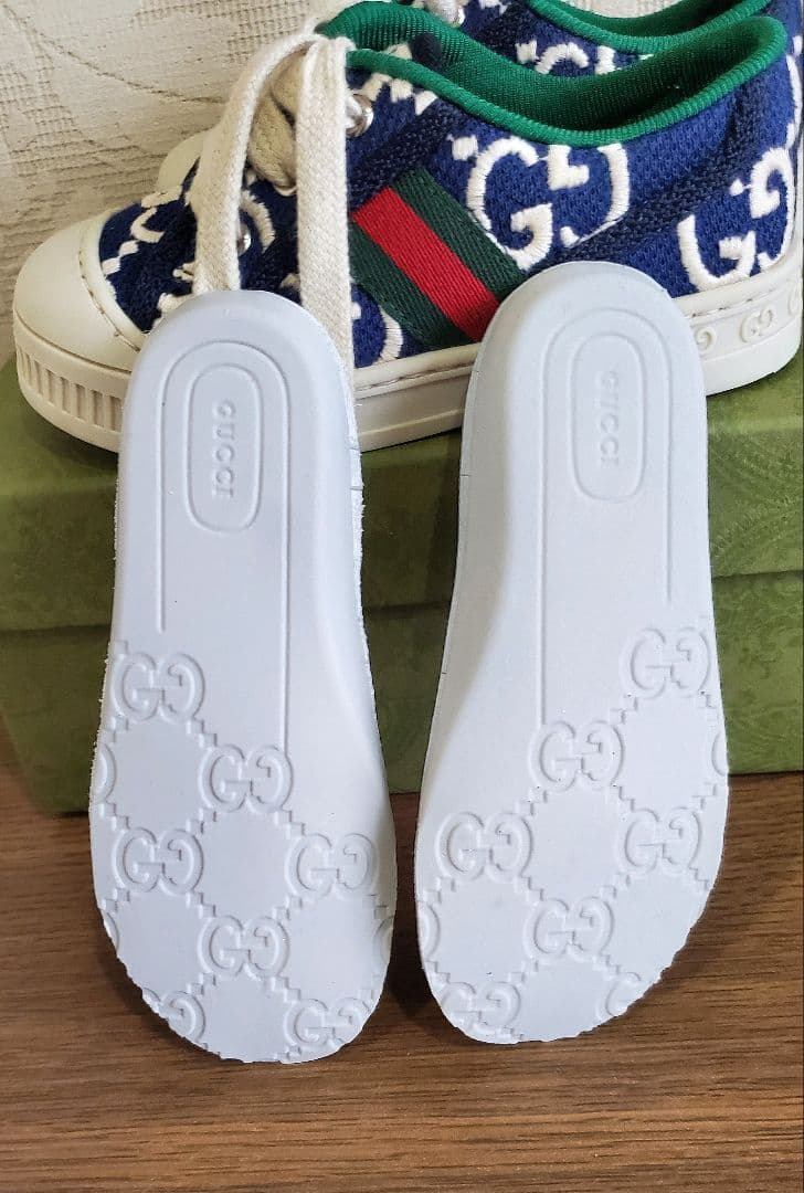 GUCCI CHILDREN ネイビーキャンバス テニス スニーカー 13.5