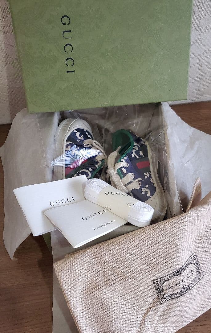 GUCCI CHILDREN ネイビーキャンバス テニス スニーカー 13.5