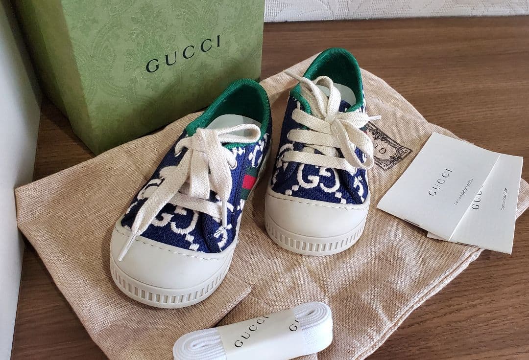 GUCCI CHILDREN ネイビーキャンバス テニス スニーカー 13.5