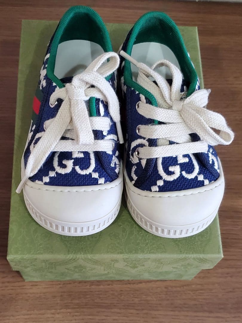 GUCCI CHILDREN ネイビーキャンバス テニス スニーカー 13.5