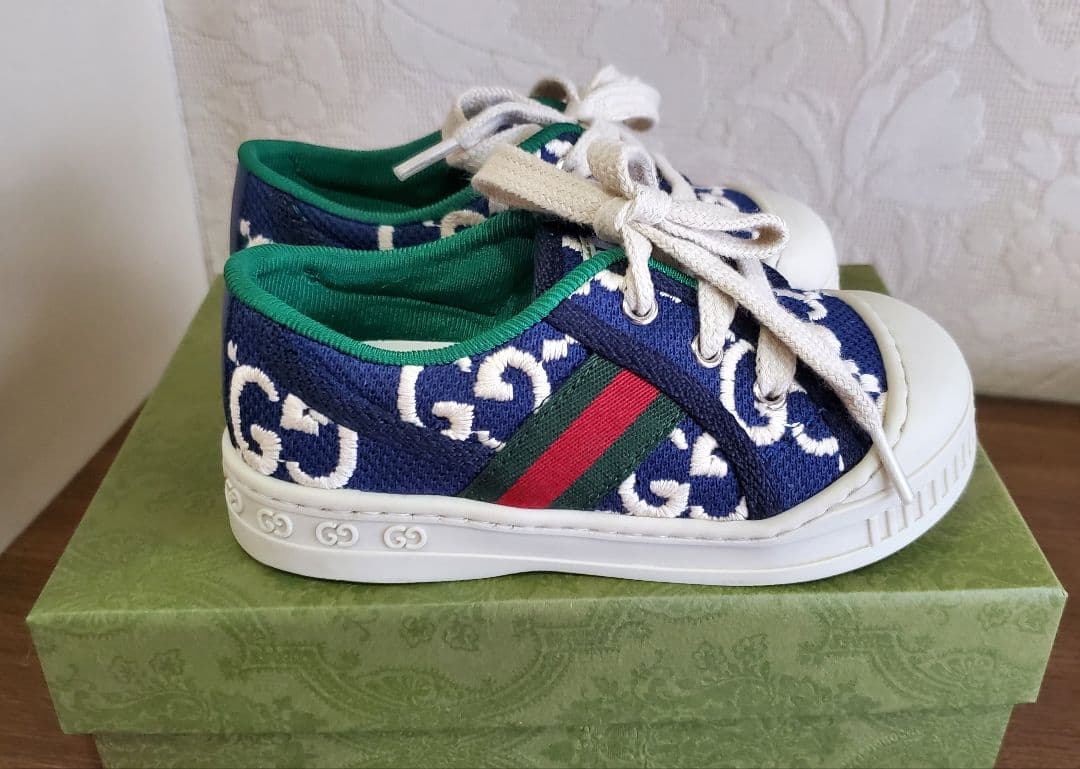 GUCCI CHILDREN ネイビーキャンバス テニス スニーカー 13.5