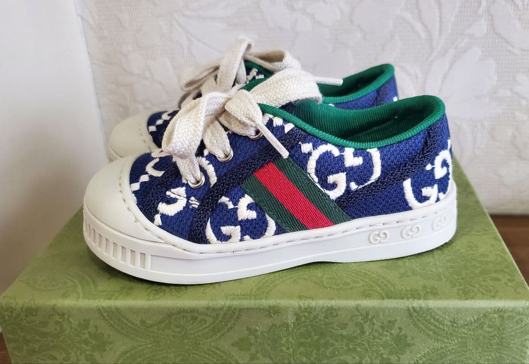 GUCCI CHILDREN ネイビーキャンバス テニス スニーカー 13.5
