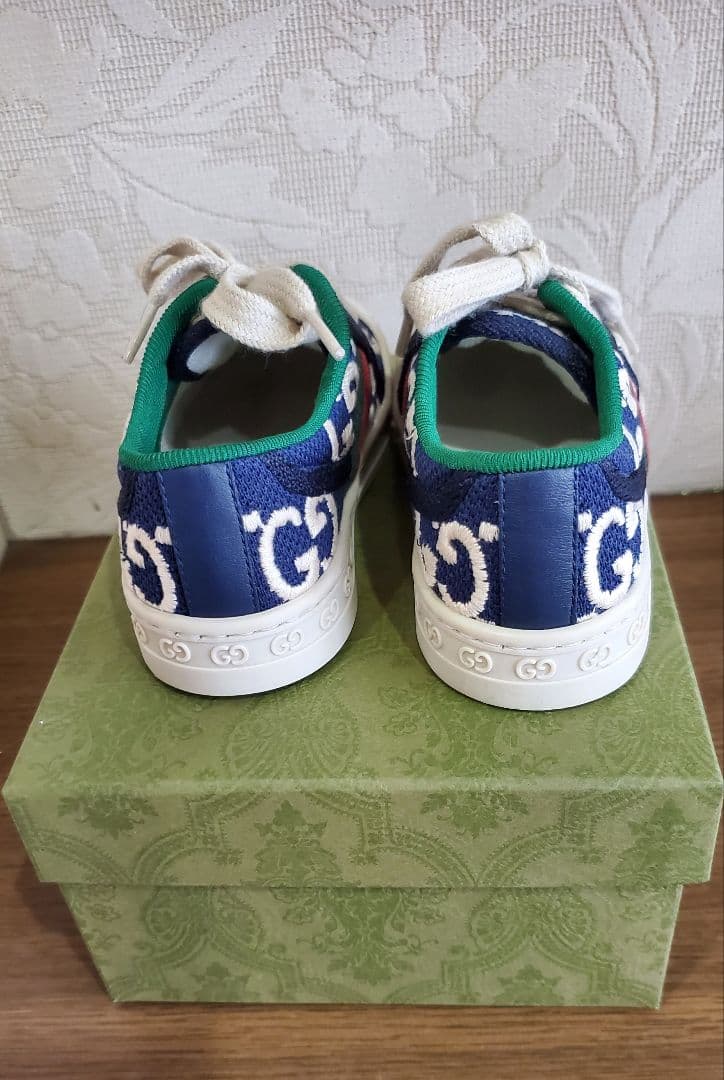 GUCCI CHILDREN ネイビーキャンバス テニス スニーカー 13.5