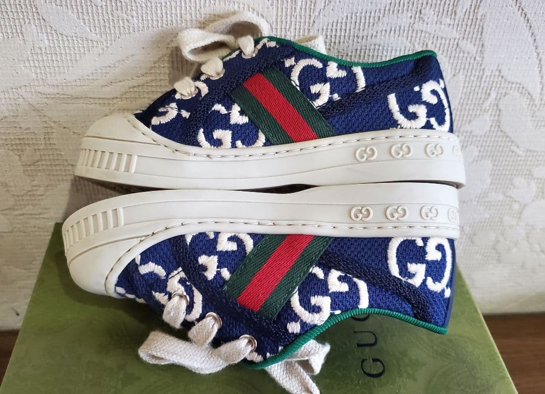 GUCCI CHILDREN ネイビーキャンバス テニス スニーカー 13.5