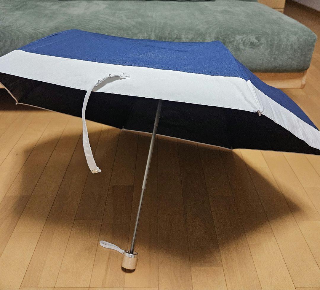 日傘COKAGE+ ３段折りたたみ傘　デニムブルー×リリーホワイト