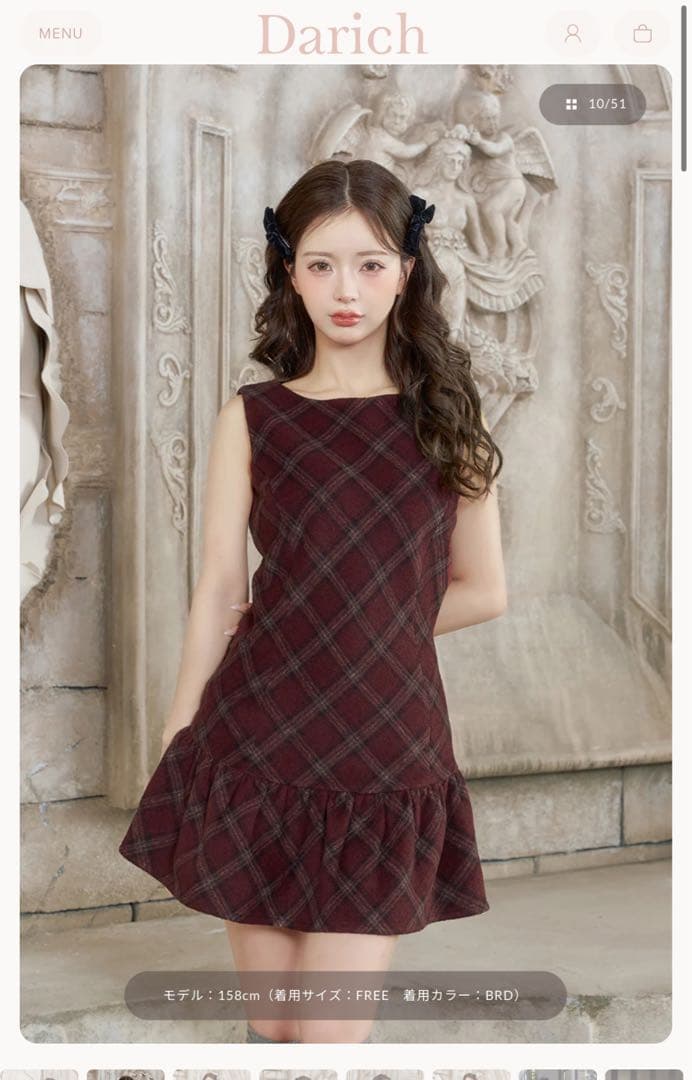 タータンチェックノースリミニワンピース