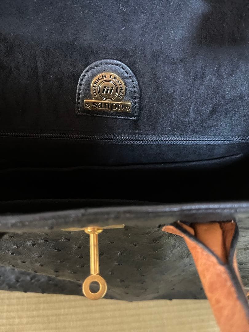 オーストリッチレザー トートバッグ 黒茶　sanpo