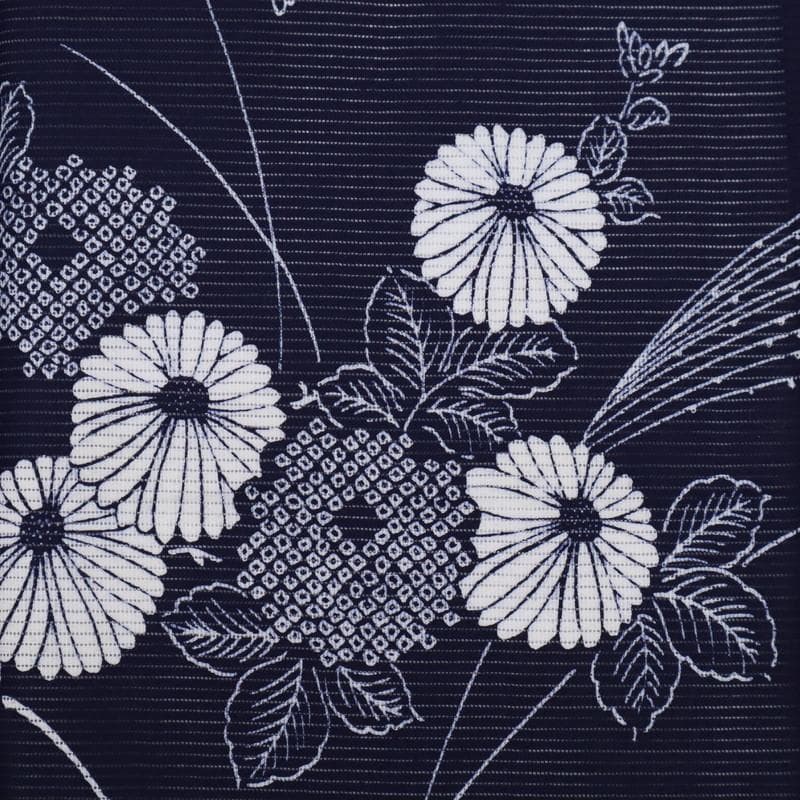 《たえ★長尺■綿絽◆夏着物■小紋■涼やか菊の花■濃紺◆US7-14》