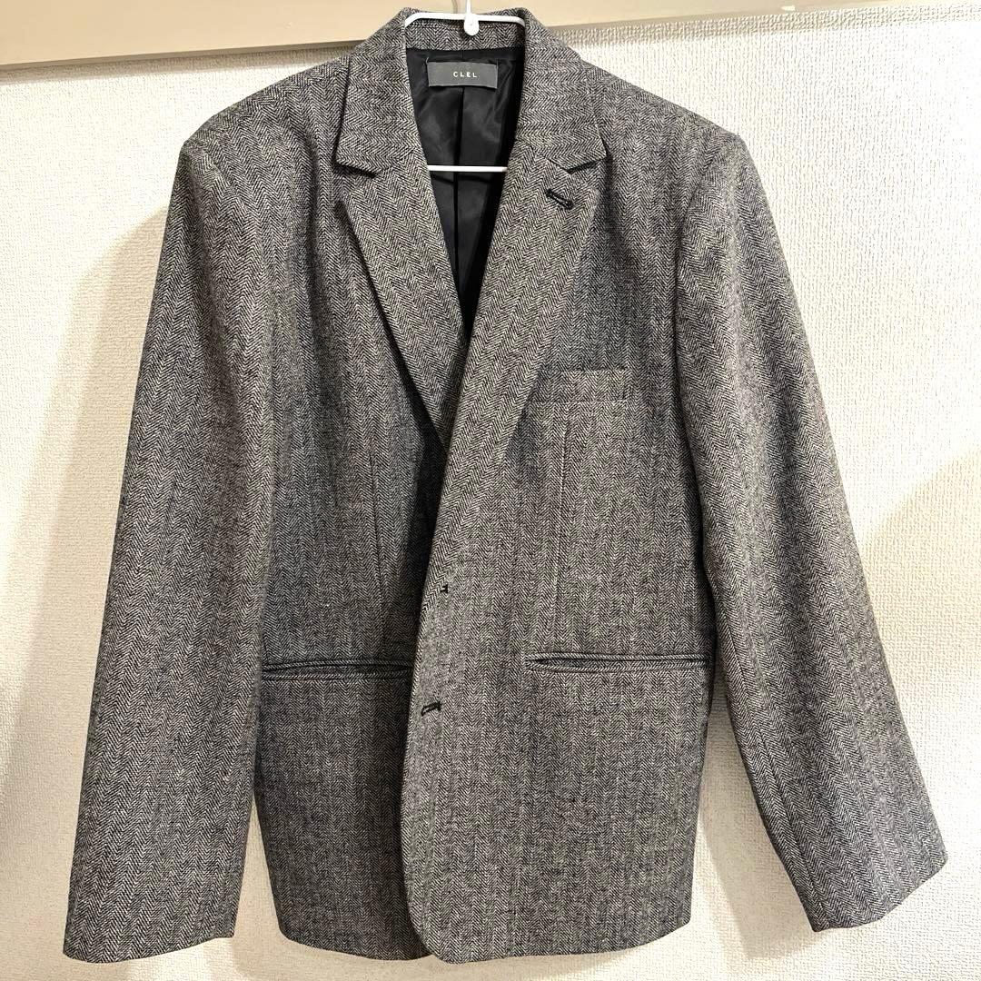 【CLEL】ウールブレンド ヘリンボーンツイードテーラードジャケット S グレー