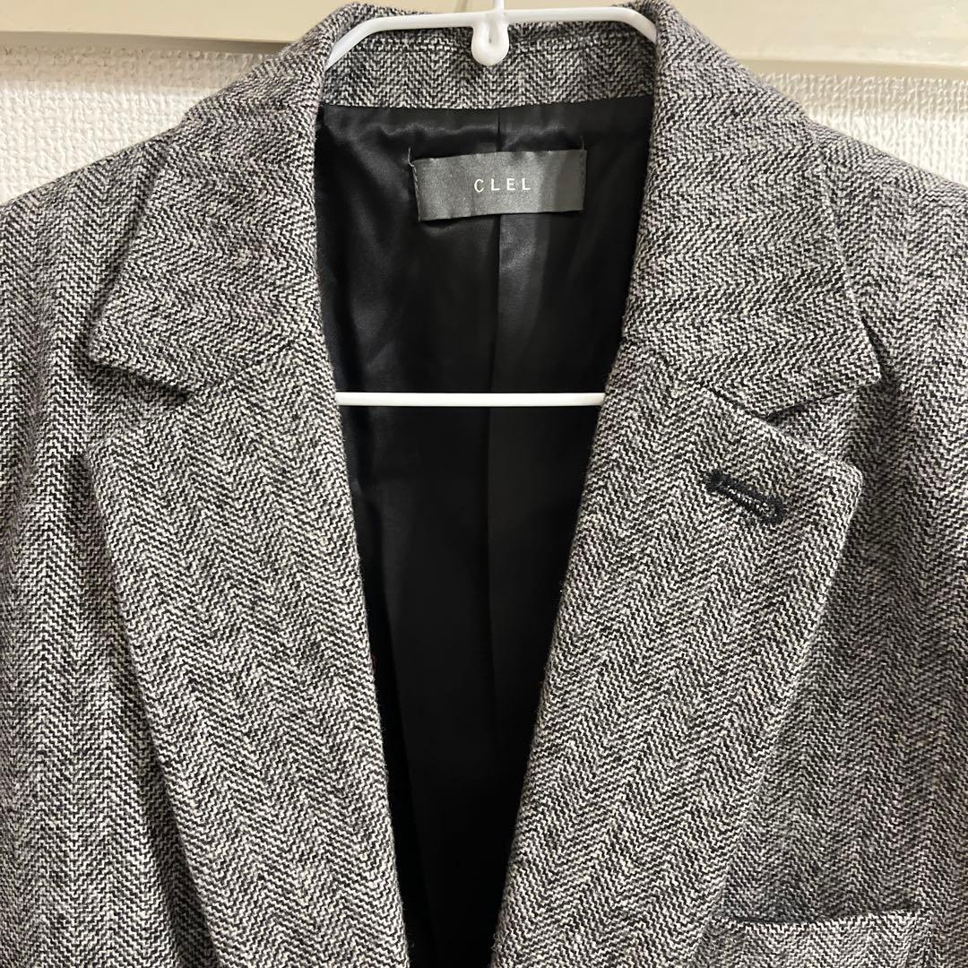 【CLEL】ウールブレンド ヘリンボーンツイードテーラードジャケット S グレー