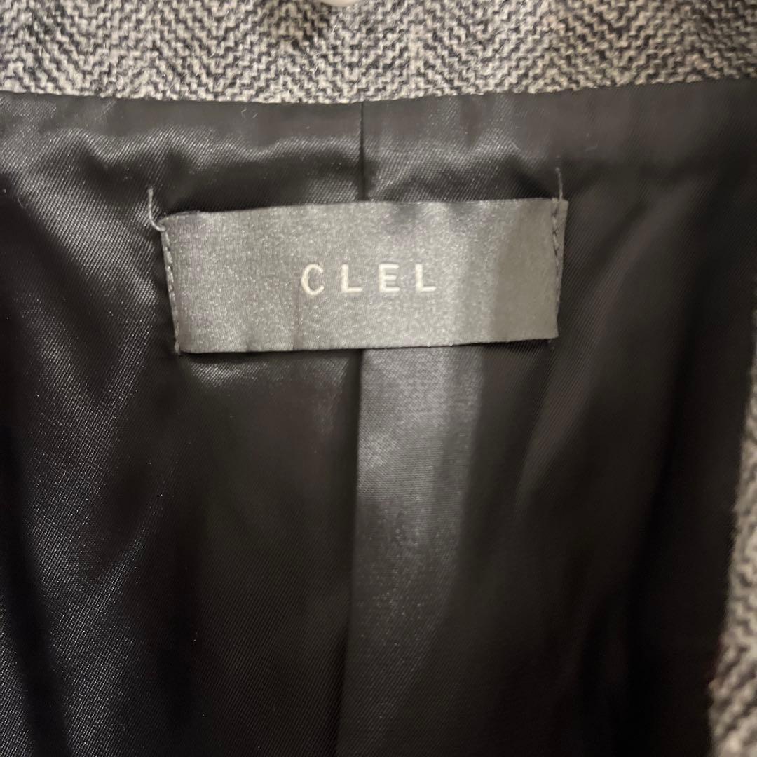 【CLEL】ウールブレンド ヘリンボーンツイードテーラードジャケット S グレー