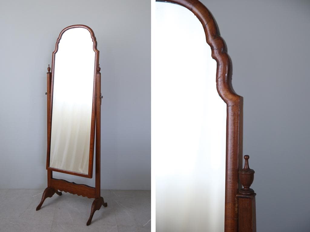 英国アンティーク古木シュバルミラー/スタンドミラー/木製立鏡/姿見(89-169