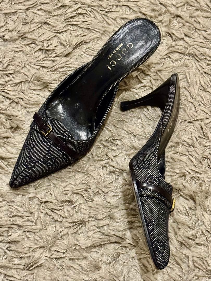 GUCCI グッチ　GGデニムミュール　ブラック　箱付　24〜24.5 美品