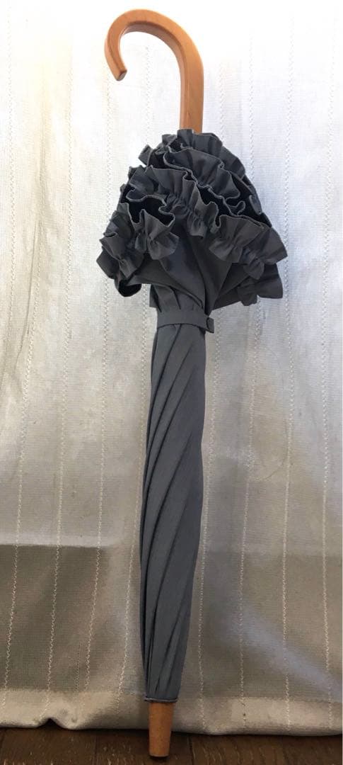 サンバリア100 日傘 Ｓサイズ　フリル　フロストブルー　木曲がり手元