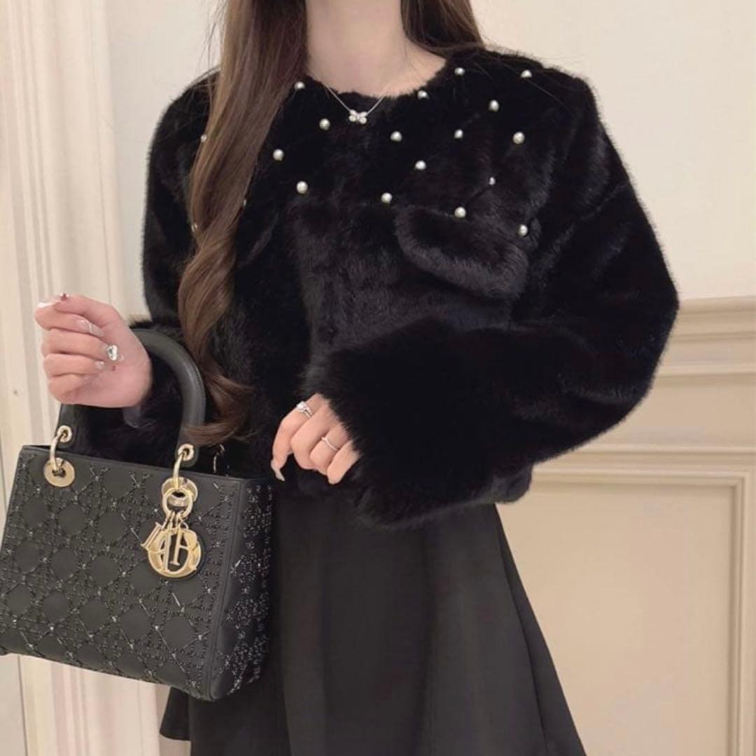 Lumignon original Quilting fur coat ブラック