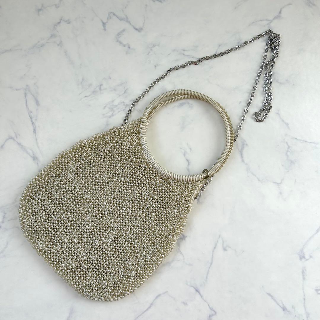 アンテプリマ ハンドバッグ オーロラ ホワイト ラウンド パーティー チェーン