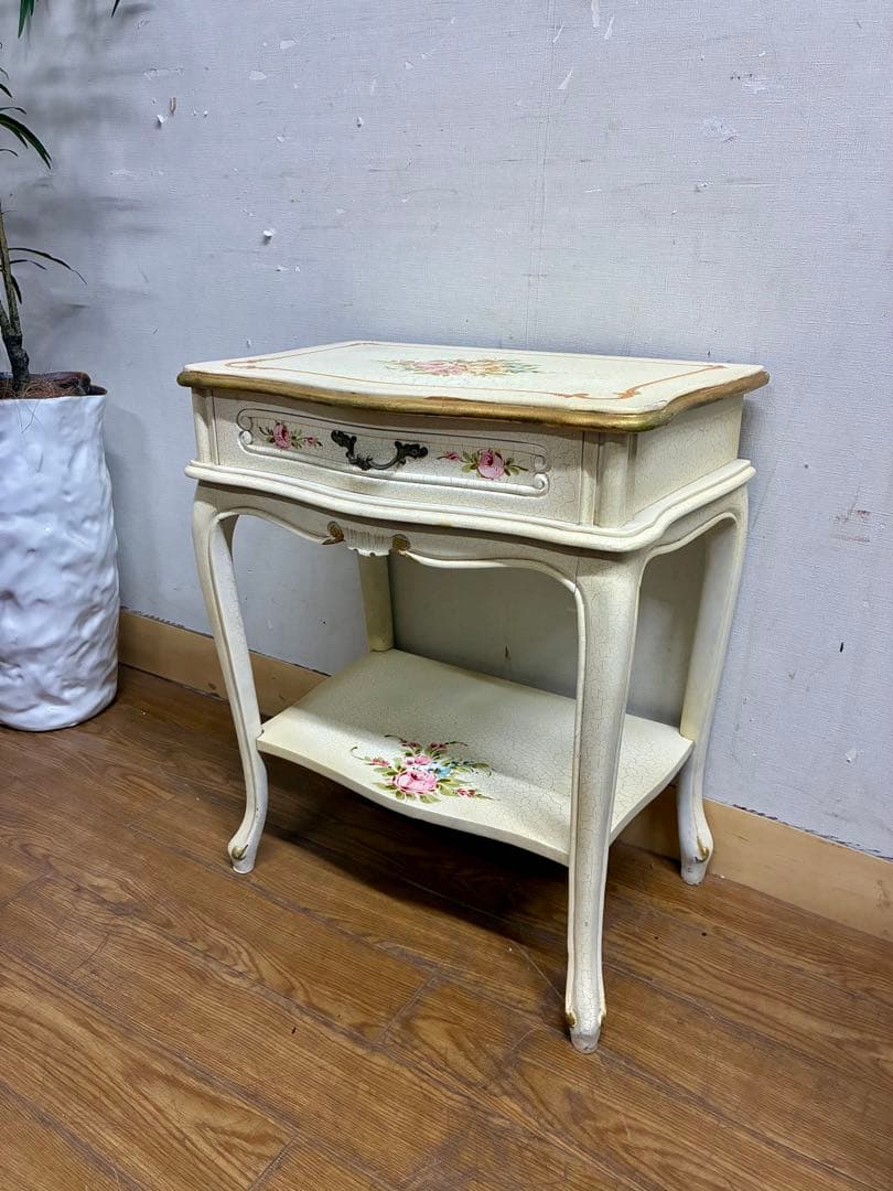 管398☆イタリア製☆ロココ調☆姫家具☆ヒビ加工☆サイドテーブル