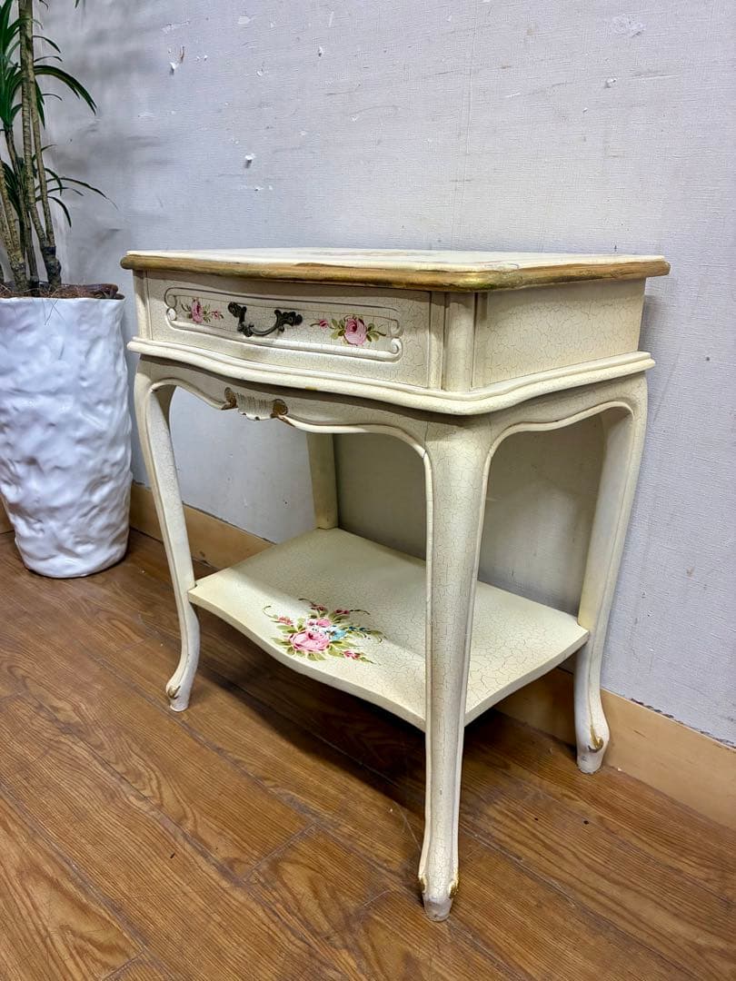 管398☆イタリア製☆ロココ調☆姫家具☆ヒビ加工☆サイドテーブル