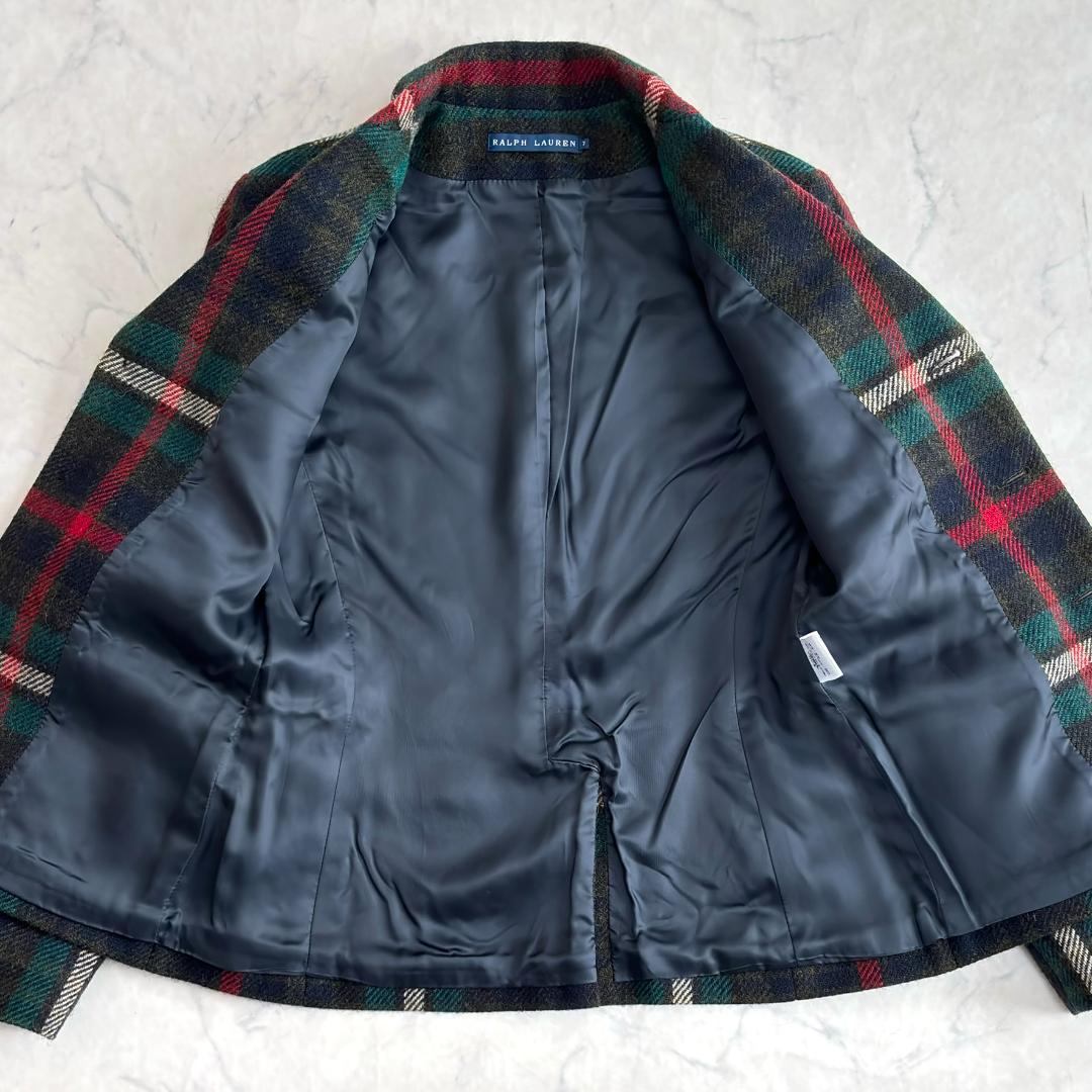 ラルフローレン テーラードジャケット アルパカウール チェック 緑赤 te3