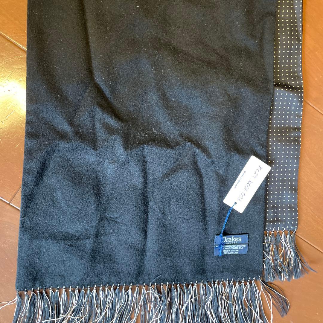 ①ドレイクス　ネイビー✖️水玉　マフラー　ストール　新品未使用　DRAKE'S
