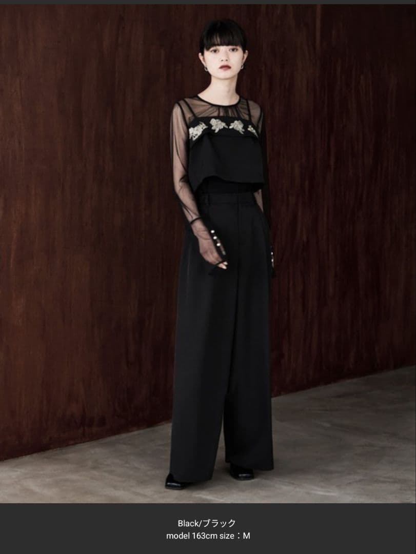 3piece刺繍リボンビスチェ&タックワイドパンツセットアップ