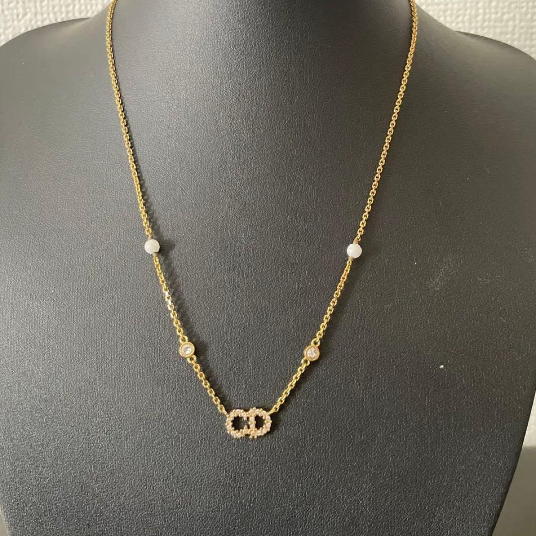 美品 Dior ネックレス Clair D Lune ラインストーン ゴールド