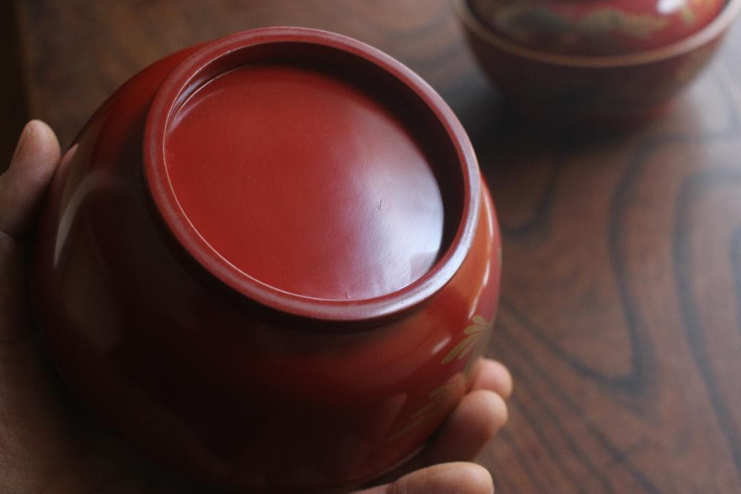 時代逸品！時代金縁朱漆に極上貝尽くし蒔絵の映えるお椀2点（検輪島塗雑煮椀