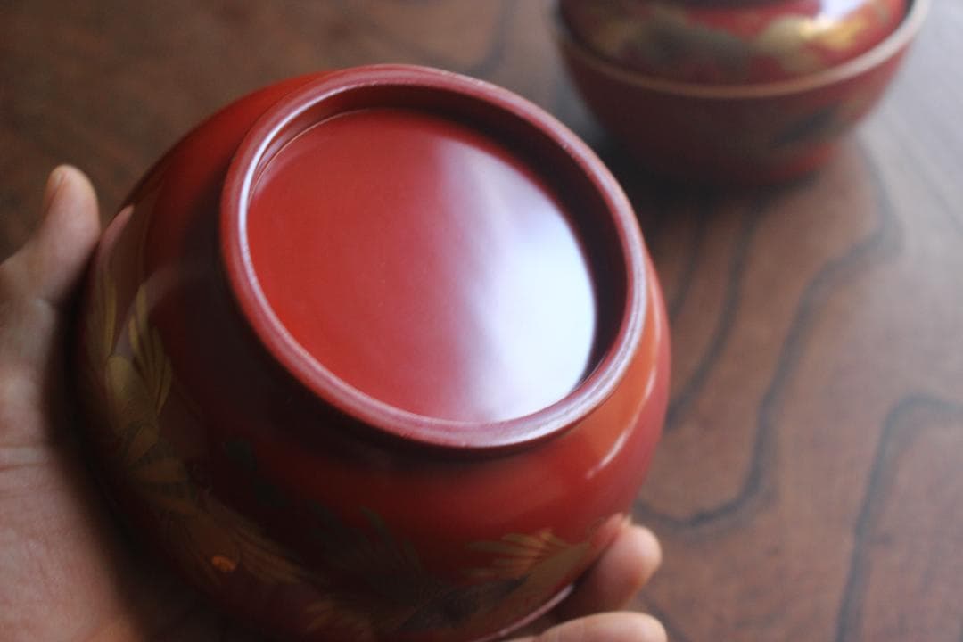 時代逸品！時代金縁朱漆に極上貝尽くし蒔絵の映えるお椀2点（検輪島塗雑煮椀