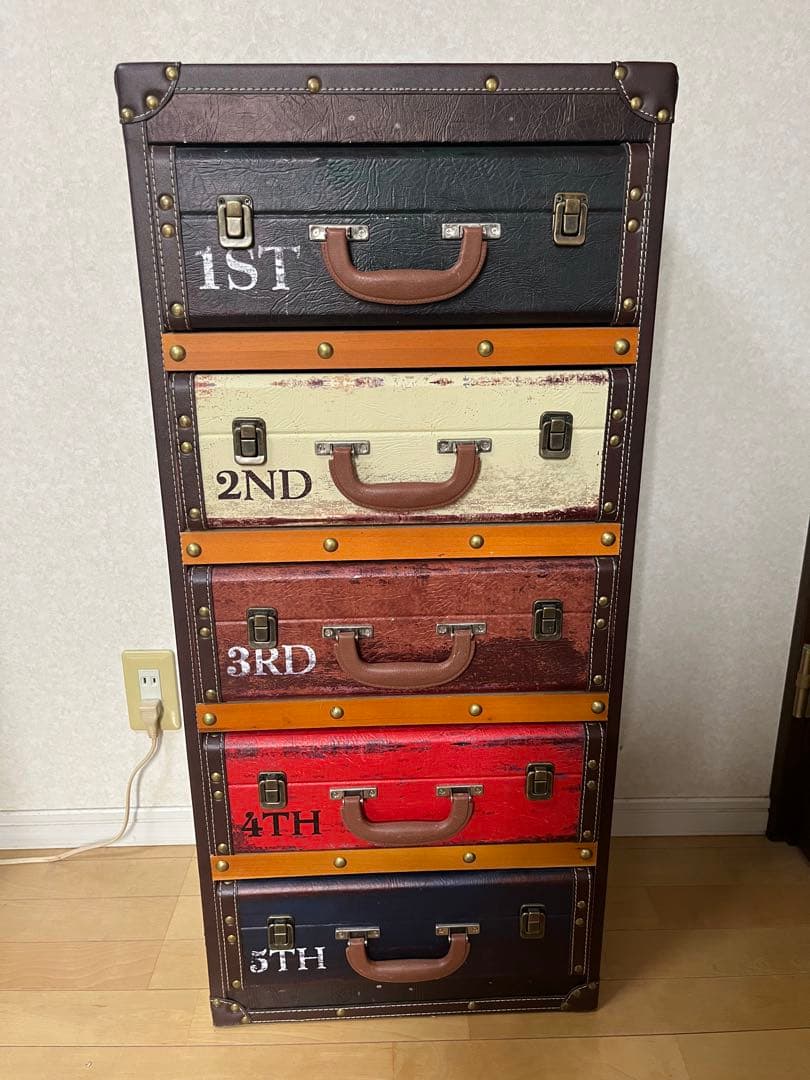 ヴィンテージ風 トランク風 5段収納 チェスト