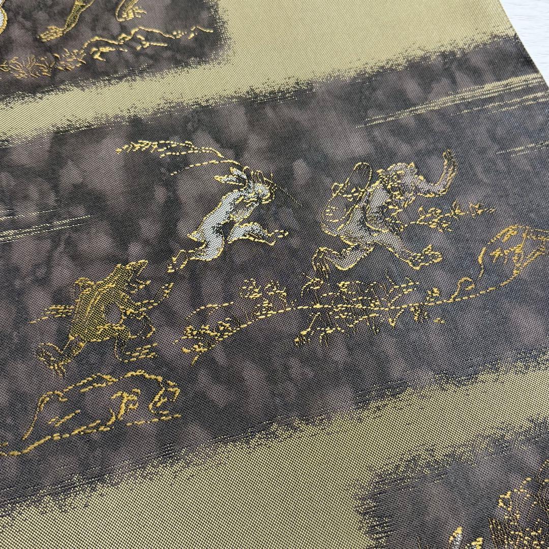 m-73 鳥獣戯画 純引箔 西陣 芳彩織 未仕立て 正絹 袋帯