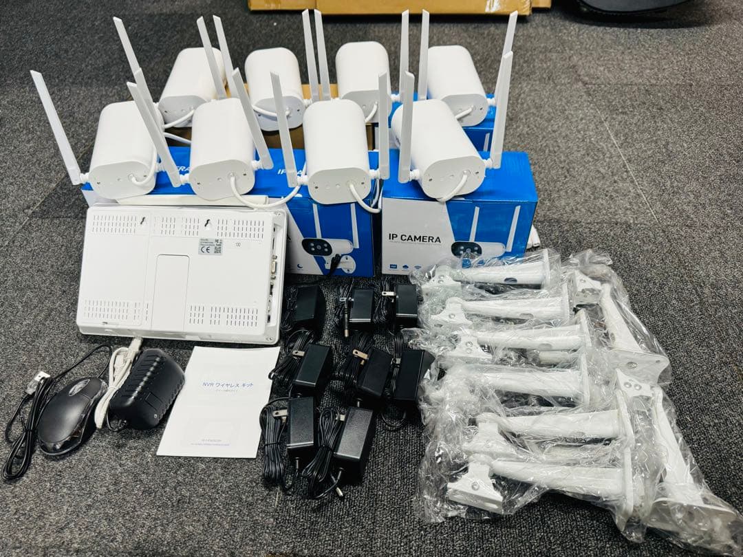 ワイヤレス防犯カメラ8台セット 10.1インチLCDモニター暗視撮影 H.265